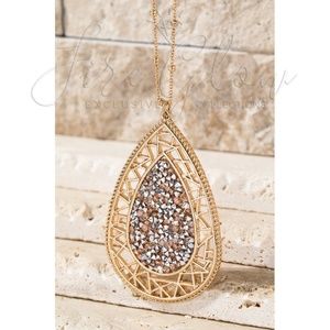 Filigree Teardrop Necklace Rose Gold Rhinestone